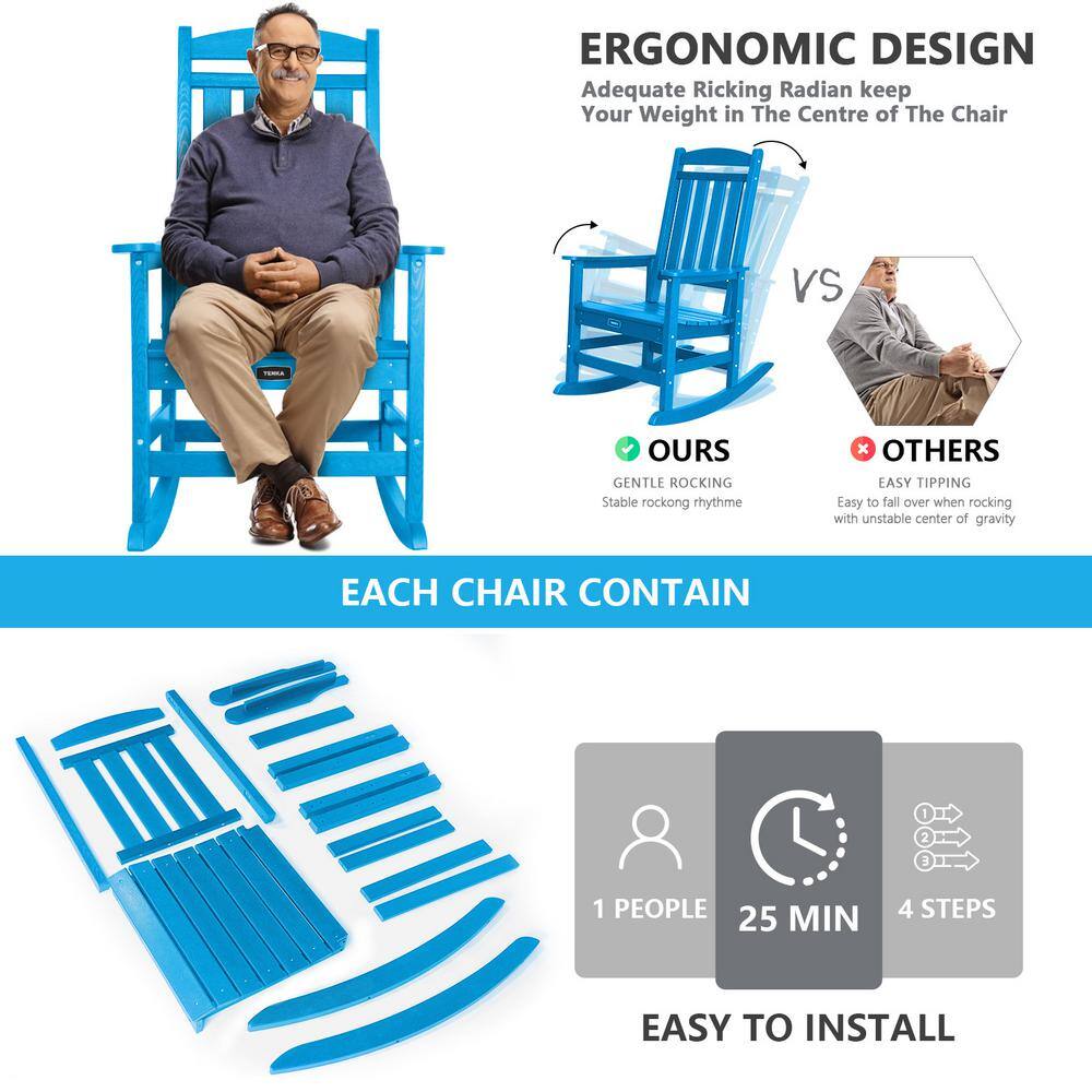 Set of 2 Blue Weather Resistant Plastic Rocking Armchairs