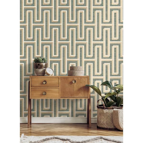 Henley Blue Geometric Grasscloth Paper Non-Pasted Textured Wallpaper