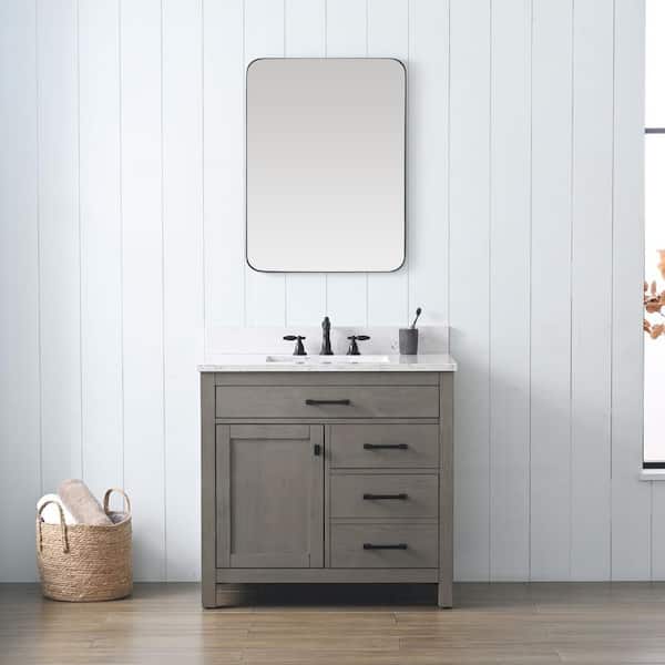 SUDIO Jasper 36 in. W x 22 in. D Bath Vanity in Textured Gray with Engineered Stone Top in Carrara White with White Sink