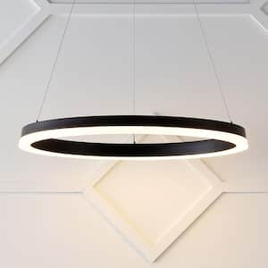 Baxter 23.5 in. 1-Light Black Modern Contemporary Aluminum Integrated LED Hoop Pendant