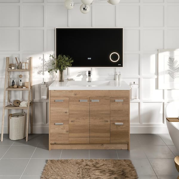 Eviva Lugano 42 in. W x 19 in. D x 36 in. H Single Bath Vanity in Natural Oak with White Acrylic Top and White Integrated Sink