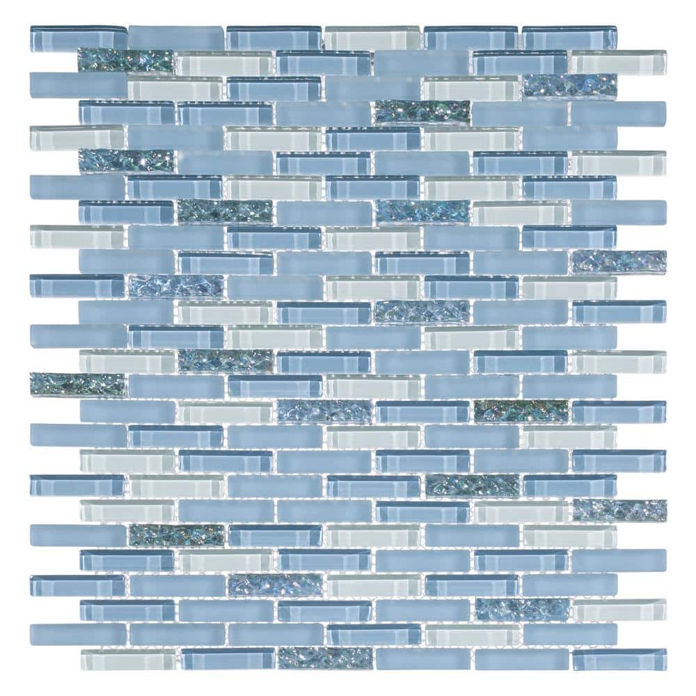 Loic Rectangle 11.5 in. x 10.25 in. Matte Azure Blue Glass Mosaic Tile Samp