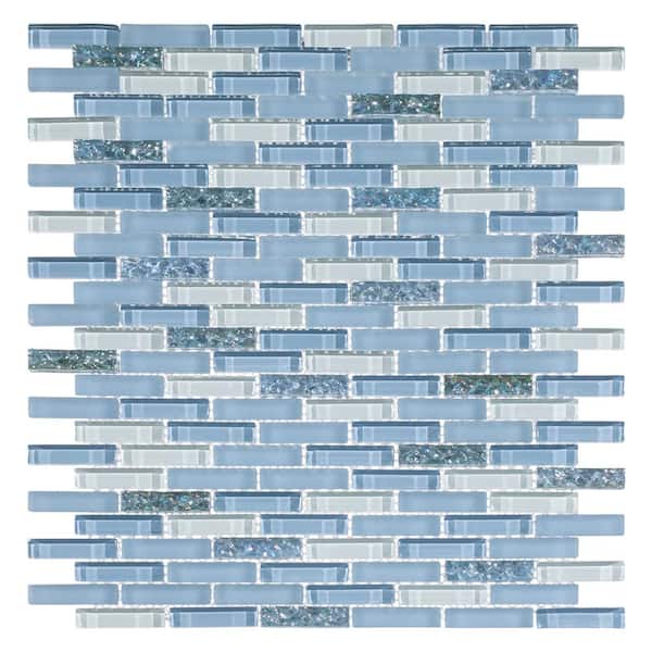 ANDOVA Loic Rectangle 11.5 in. x 10.25 in. Matte Azure Blue Glass Mosaic Tile Sample