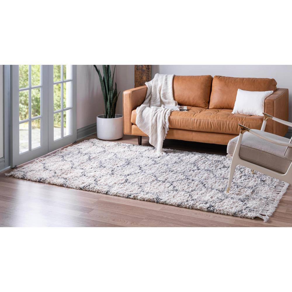 Elevated Comfort Geometric Beige 8' x 10' Braided Shag Rug
