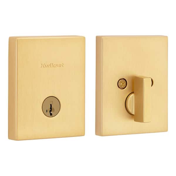 San Clemente Satin Brass Rectangle Low Porfile Single Cylinder Deadbolt with Smartkey Security