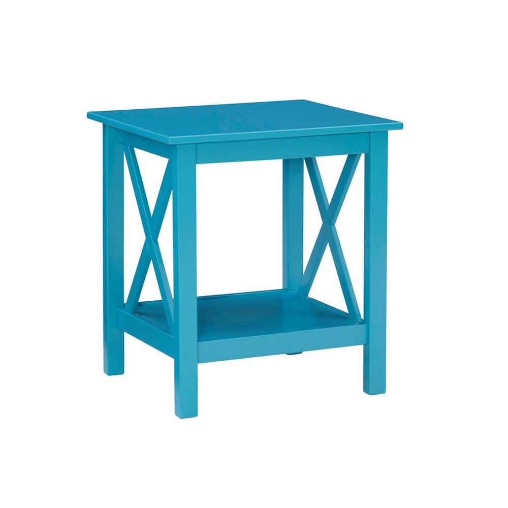 Ramsey 20 in. Teal Rectangle Wood End Table with Shelf
