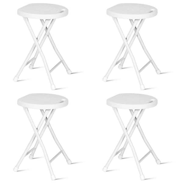 Gymax Set of 4 Portable Folding Stools 18'' Collapsible Round Stools White