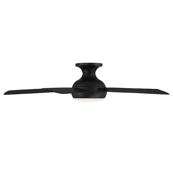 Odyssey 52 in. Smart Indoor/Outdoor Matte Black 5-Blade Flush Mount Ceiling Fan 3000K Integrated LED + Remote