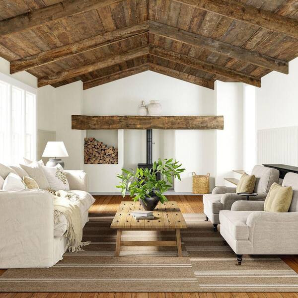Birchwood Reversible Striped Wool Sand 10 ft. x 14 ft. Indoor/Outdoor Patio Rug
