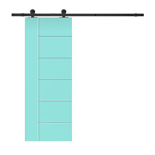 CALHOME Metropolitan 36 in. x 80 in. Mint Green Stained Composite MDF Paneled Sliding Barn Door with Hardware Kit