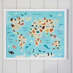 World Map White Framed Wall Art (17 in. W x 21 in. H)
