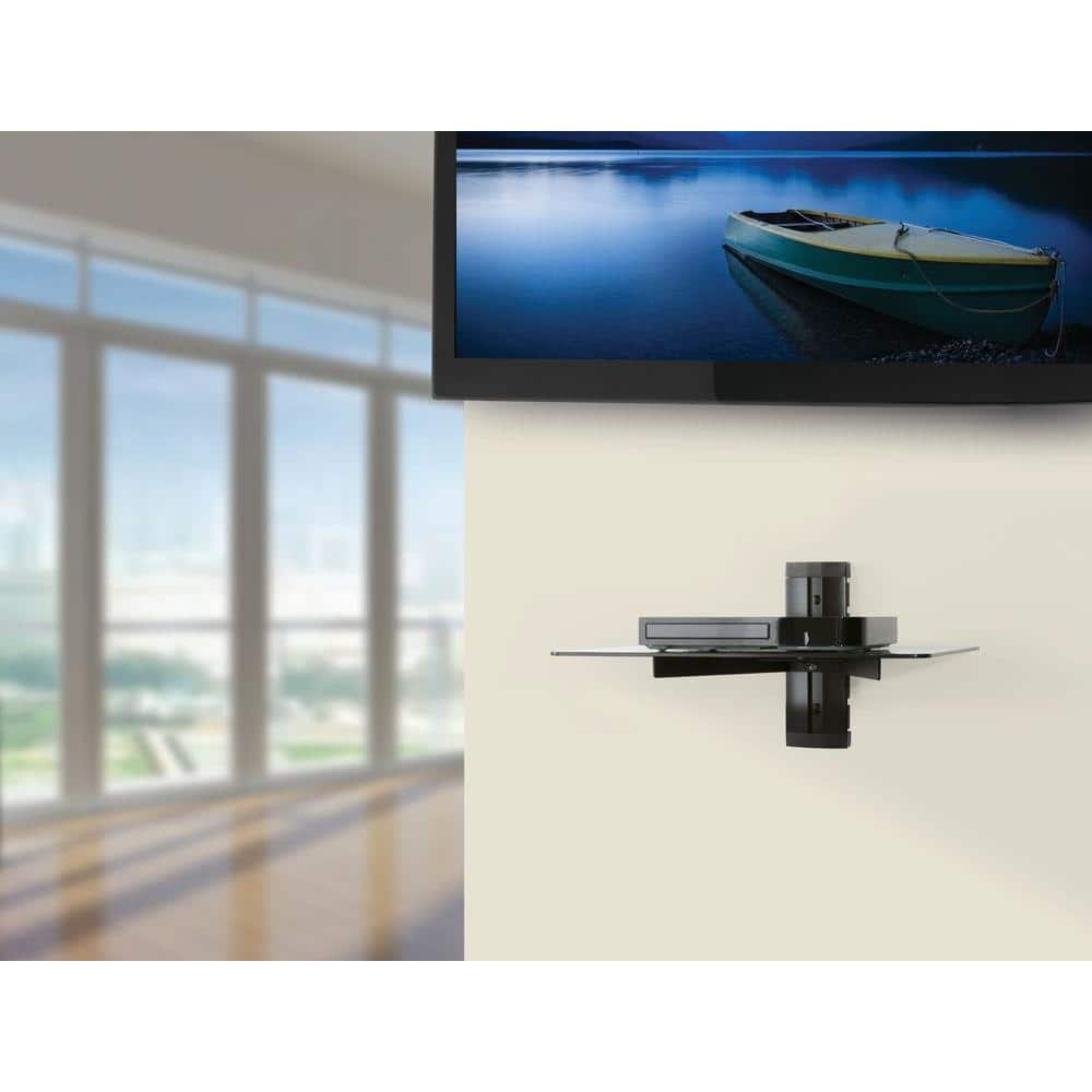 Black Tempered Glass Wall Mounted AV Component Shelf