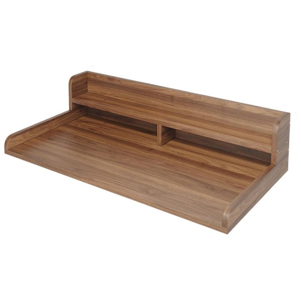 2-Tier Washer Dryer Solid Surface Countertop in Dark Walnut with Edge Rails and Non-Slip Pad for Folding Clothes