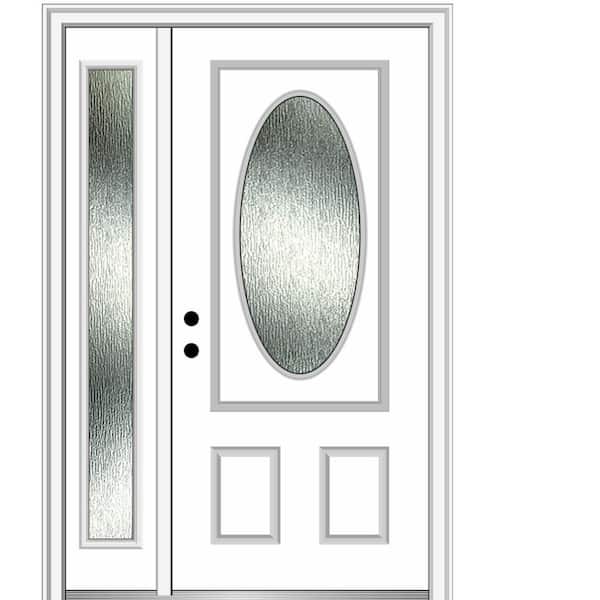 MMI Door 50 in. x 80 in. Right-Hand Inswing Rain Glass Brilliant White Fiberglass Prehung Front Door on 4-9/16 in. Frame