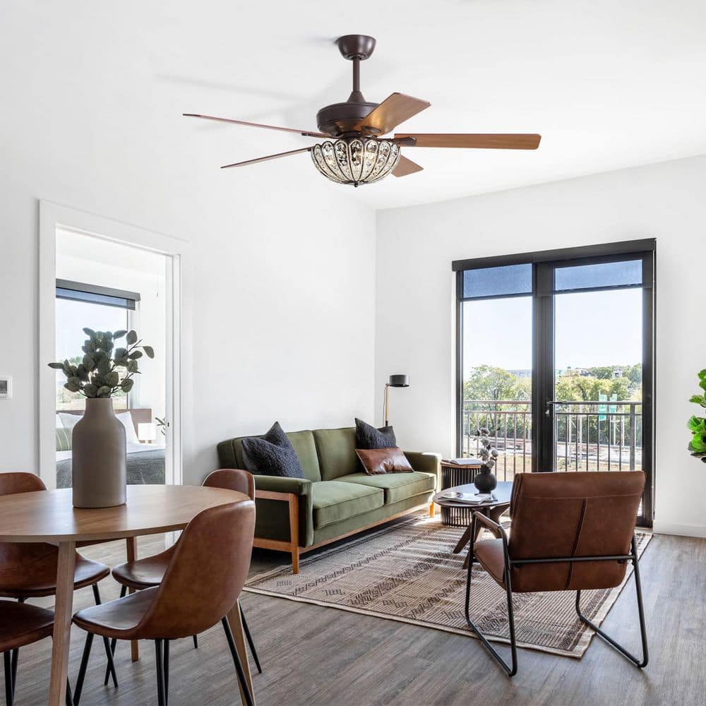 52 in. Brown Reversible DC Motor Ceiling Fan with Crystal Light, Remote Control, 5 Plywood Blades price history on PriceWatchPro