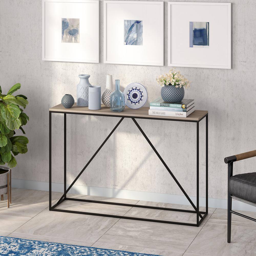 Nia 45" Blackened Bronze and Gray Oak Console Table
