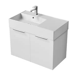 Derin 31.9 in. W x 17.3 in. D x 25.2 in. H Modern Bathroom Vanity in Glossy White With White Ceramic Top