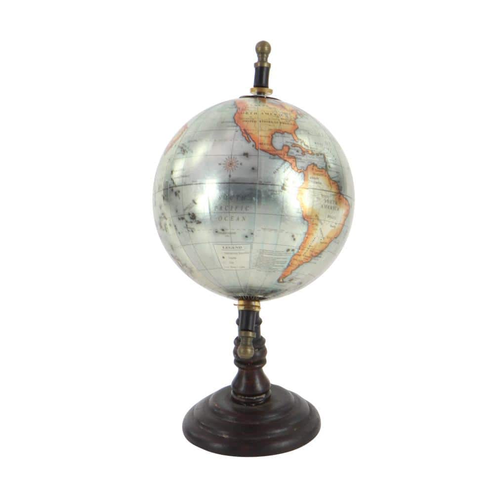 Elegant Mango Wood & Iron Spinning Globe, 6"W x 10"H, Multicolor