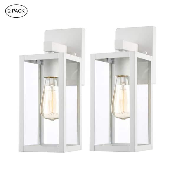 2-pk 1-light outdoor wall light with clear glass and White finish, 1*E26
