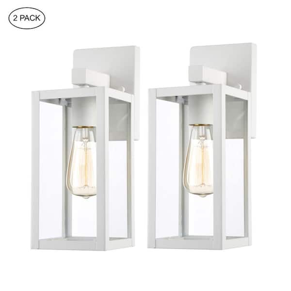 Hukoro Martin 13 in. 1-Light White Hardwired Outdoor Wall Lantern Sconce(2-Pack)