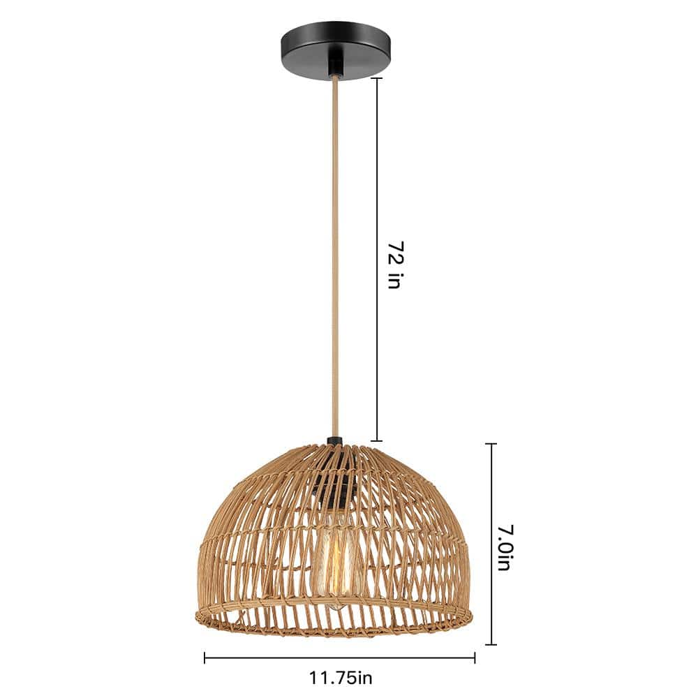 with Bowl Cinkeda Shade 1-Light Light Rattan Brown Home Maximilien DD-80 Depot The Natural Pendant -