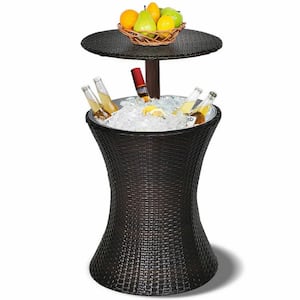 Brown Round Adjustable Rattan Wicker Outdoor High Top Table Ice Cooler Table