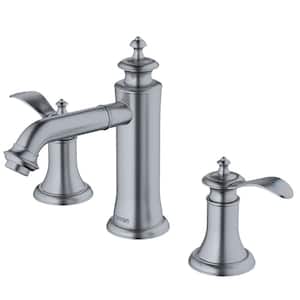 Vineyard Widespread 2-Handle 3 Hole Bathroom Faucet with Matching Pop-Up Drain in Stainless Steel