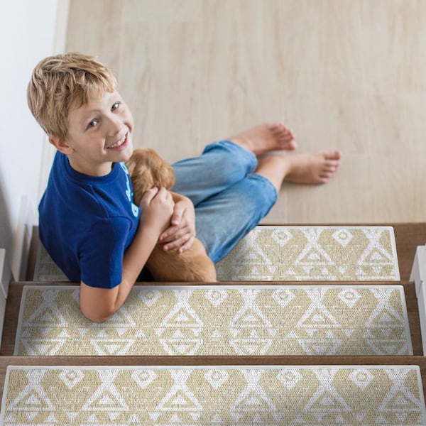 Hairband Light Beige 9 in. x 28 in. Cotton Carpet Stair Tread Cover (Set of 13)