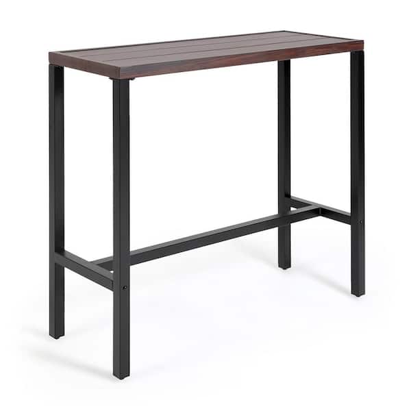 Anmutig 39 in. L x 15 in. W x 38 in. H Metal Outdoor Bar Table - Brown Top