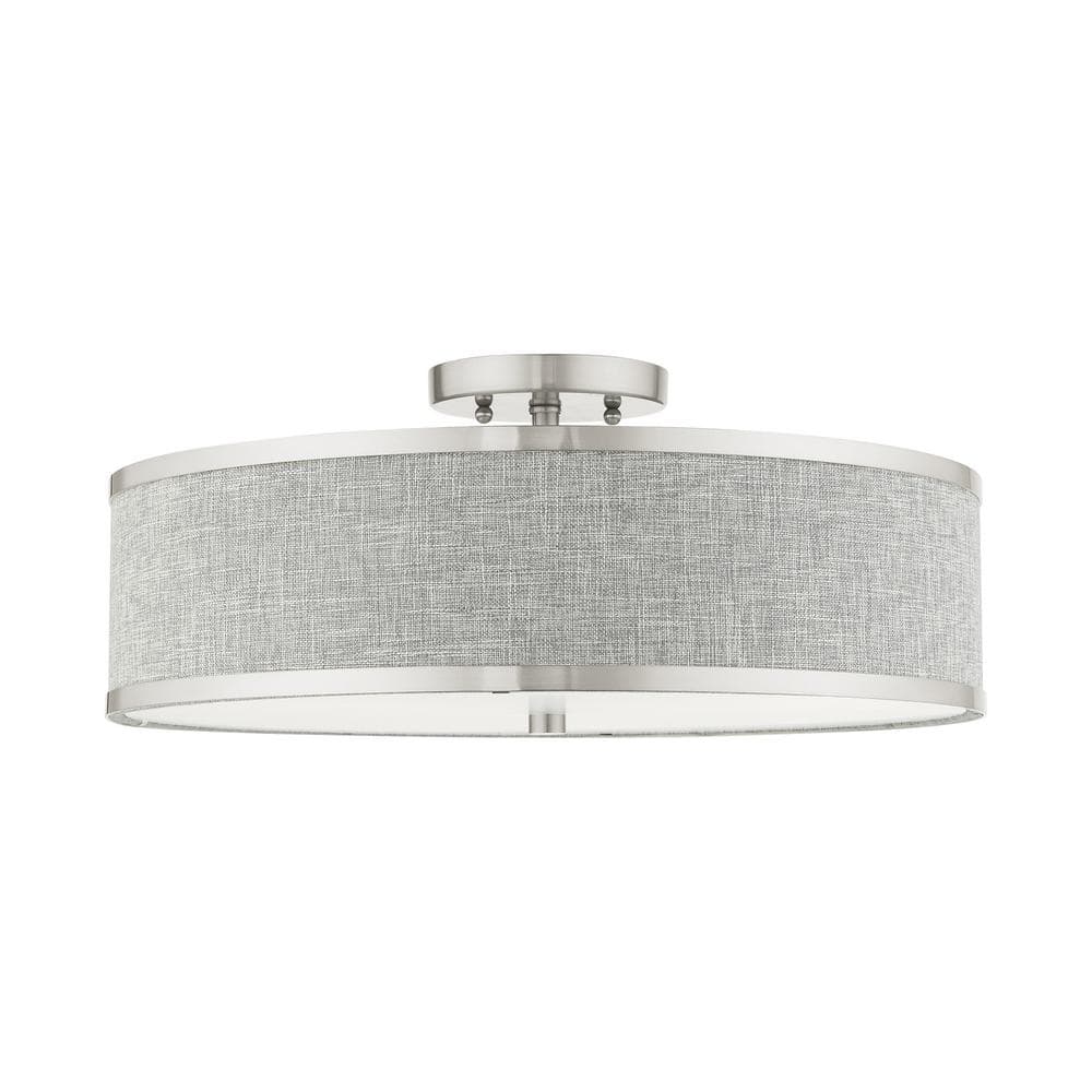 Elegant Brushed Nickel 3-Light LED Drum Ceiling Fixture