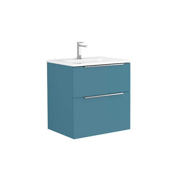 WS Bath Collections Dalia 24 in. W x 18.1 in. D x 23.8 in. H Single Sink Wall Mounted Bath Vanity in Island Matte with White Ceramic Top
