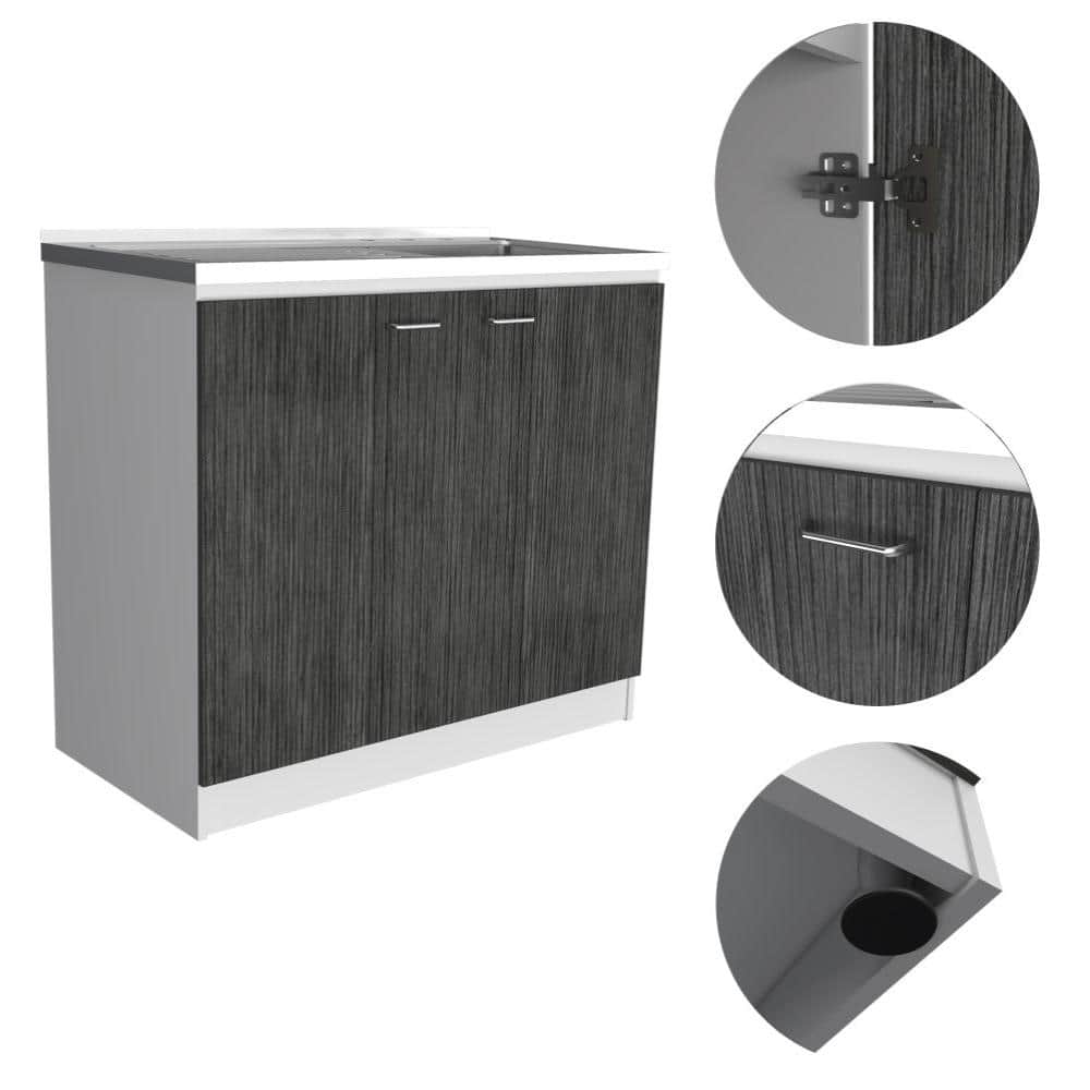 Freestanding Utility Sink Cabinet With Stainless Steel Countertop, Smokey Oak Frame price history on PriceWatchPro