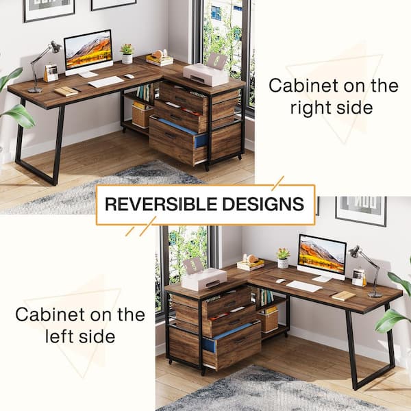 BYBLIGHT Capen 53 in. L-Shaped Brown Engineered Wood 3 BYBLIGHT Capen 53 in. L-Shaped Brown Engineered Wood 3