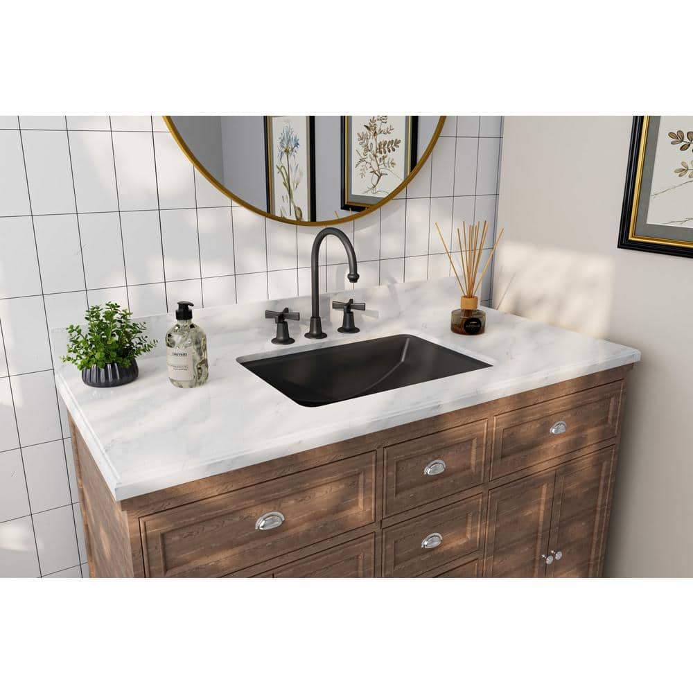 Matte Black Ceramic Rectangular Undermount Bathroom Sink with Overflow