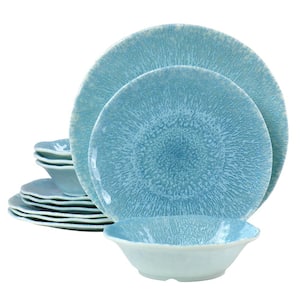 Indigo Frost 12-Piece Melamine Dinnerware Set Blue