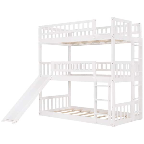 White Twin Triple Bunk Bed, Wooden Pegs For Bunk Beds