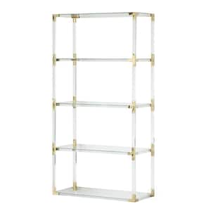77 in. Clear Glass 4-Shelf Etagere Bookcase Acrylic Gold Metal Modern