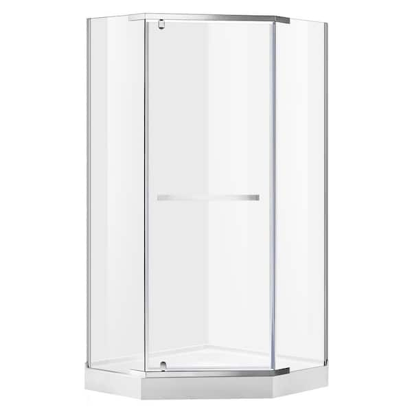 ANZZI Castle 49 in. W x 72 in. H Hinged Semi-Frameless Neo-Angle