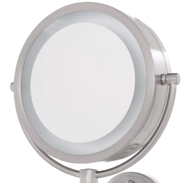 Jerdon 8.5 in. Lighted Wall Makeup Mirror in Nickel, Direct Wire 