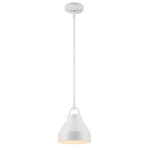 Lowen 8.25 in. 1-Light White Pendant Light Fixture with White Metal Dome Shade