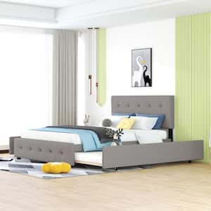 64 in. W Light Grey Queen Size Upholstered Platform Bed with 4 Drawers and a Twin XL Trundle, Wood Platform Bed Frame