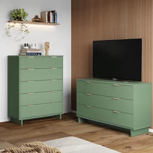 Granville Sage Green 5-Drawer 37.8 in. W Tall Chest and 6-Drawer 55.04 in. W Double Dresser (Set of 2)