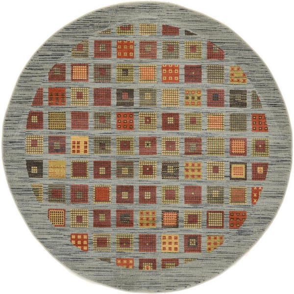 Unique Loom Fars Manchester Light Blue 6' 0 x 6' 0 Round Rug