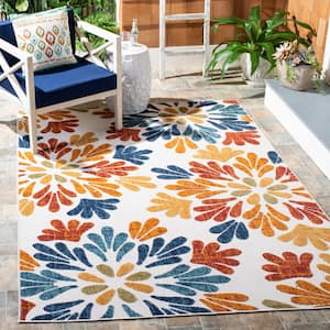 Cabana Creme/Red 9 ft. x 12 ft. Abstract Floral Indoor/Outdoor Area Rug