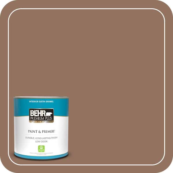 BEHR PREMIUM PLUS 1 qt. #BXC-84 Corral Brown Satin Enamel Low Odor Interior Paint & Primer