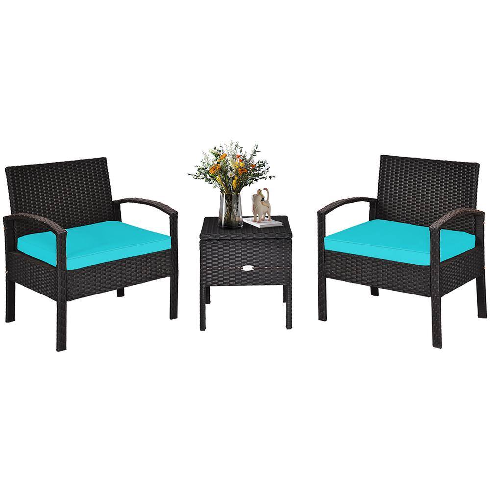 Turquoise 3-Piece Outdoor Wicker Rattan Patio Set
