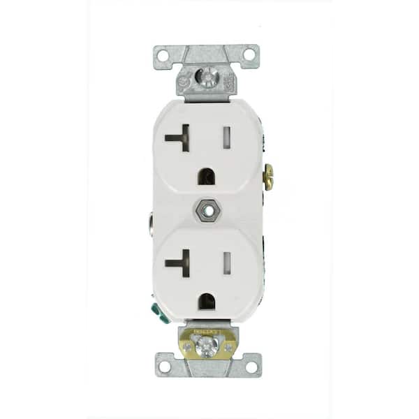 Leviton 20 Amp Commercial Grade Tamper Resistant Side Wired Self Grounding Duplex Outlet, White