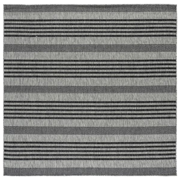 Beach House 7 ft. x 7 ft. Square Gray/Charcoal Striped Indoor/Outdoor Area Rug