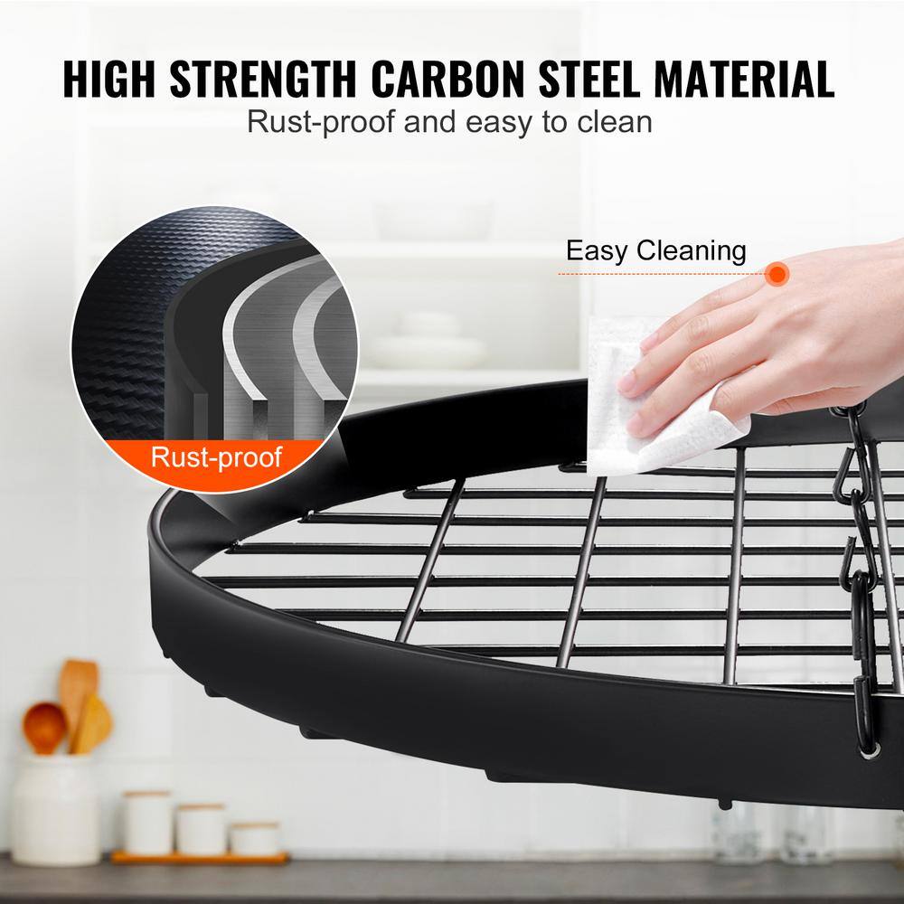 Black Carbon Steel 36-Inch Ceiling Mount Hanging Pot Rack with 20 S Hooks