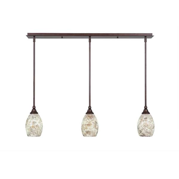 Unbranded Livingston 100-Watt 3 Light Bronze, Linear Pendant Light with 5 in. Natural Fusion Glass Shades No Bulbs Included